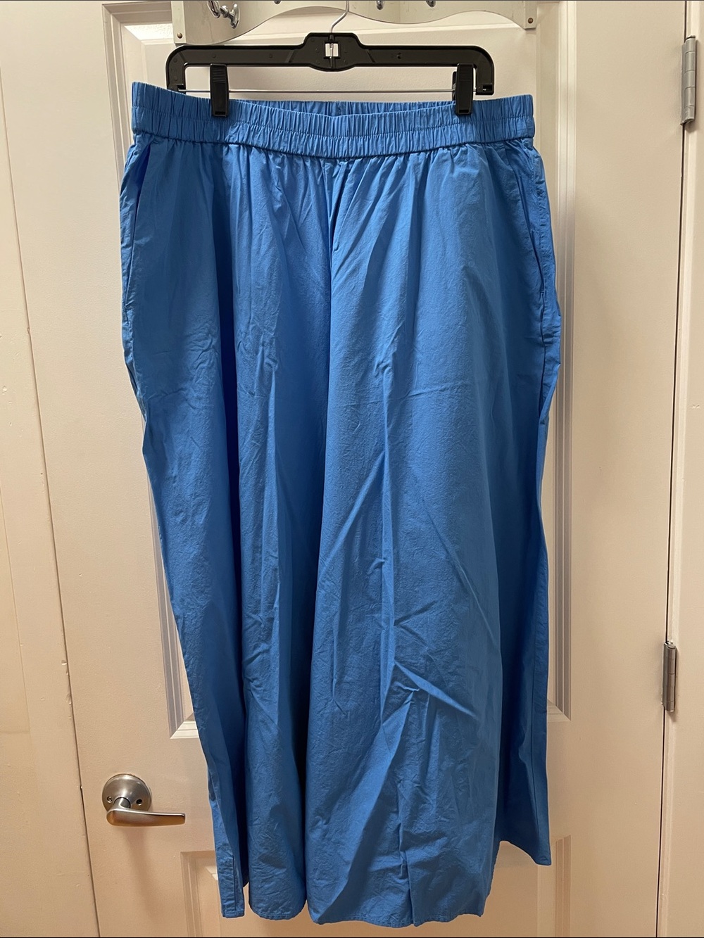 Eileen Fisher Sky Blue Elastic-Waist Cropped Wide-Leg Pants